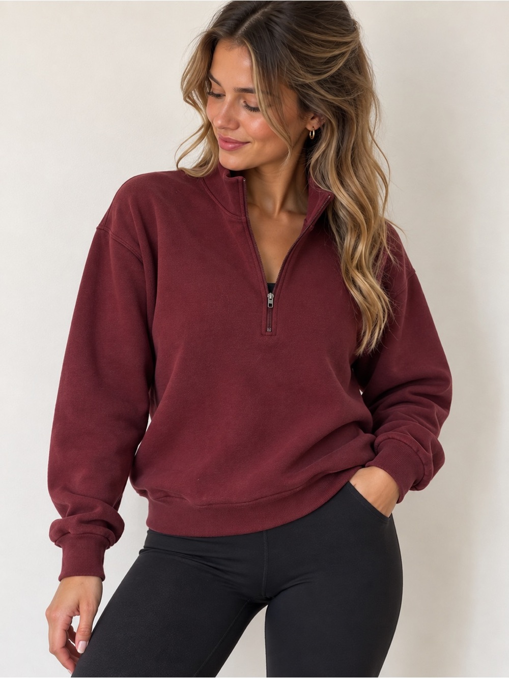 Lululemon Women’s Burgundy Quarter Zip Pullover Sweatshirt Size Medium